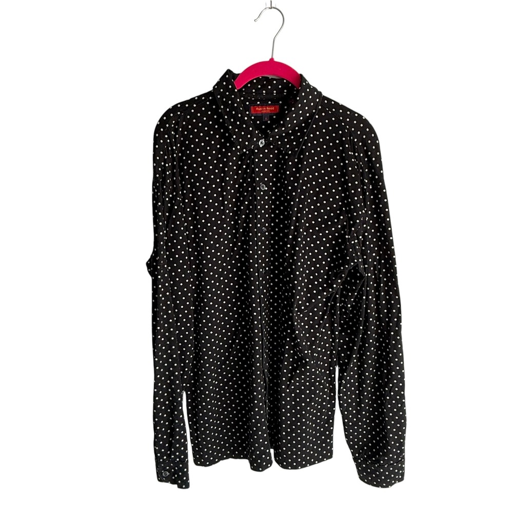 AUSTIN‎ REED London Black & White Polka Dot Mens Long Sleeve Button Down, XL